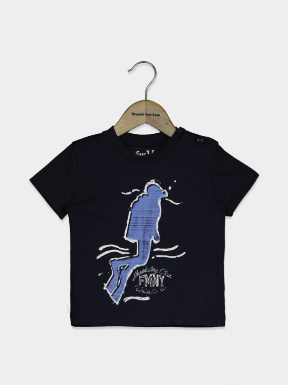 Baby Boys Button Detail Graphic Tee Navy