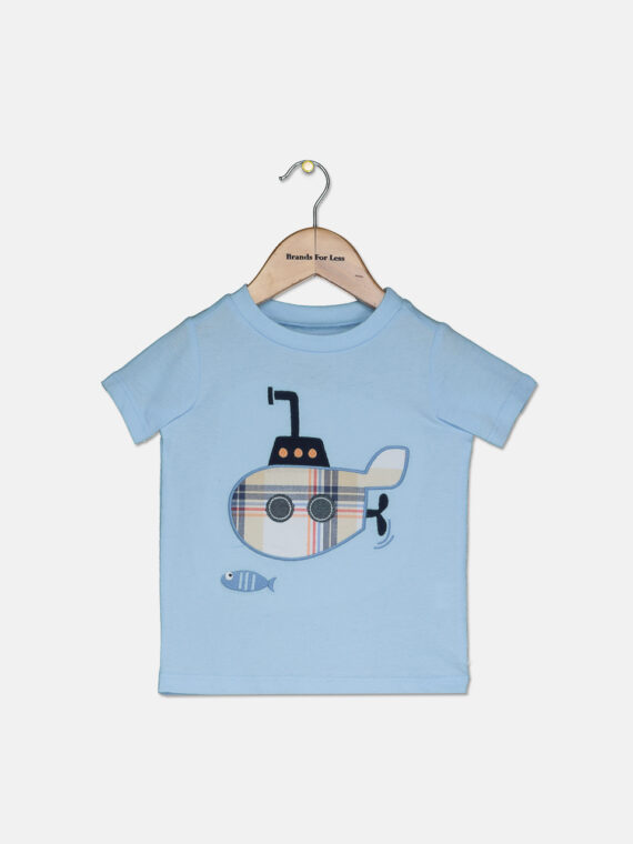 Baby Boys Plaid Submarine Cotton T-Shirt Pastel Blue