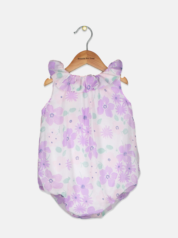 Baby Girls Floral-Print Bubble Romper Lavender Pool