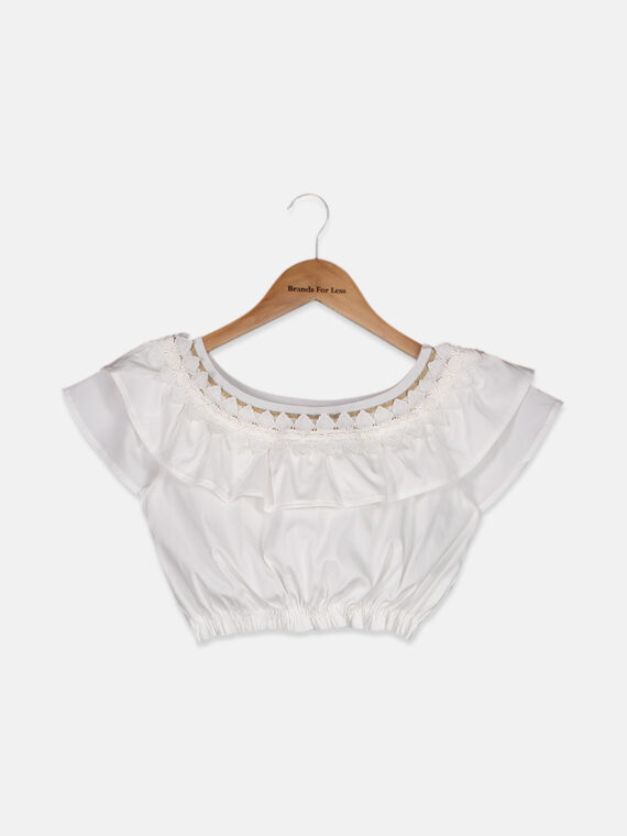 BabyGirls Embroidered Neckline Top White Silk