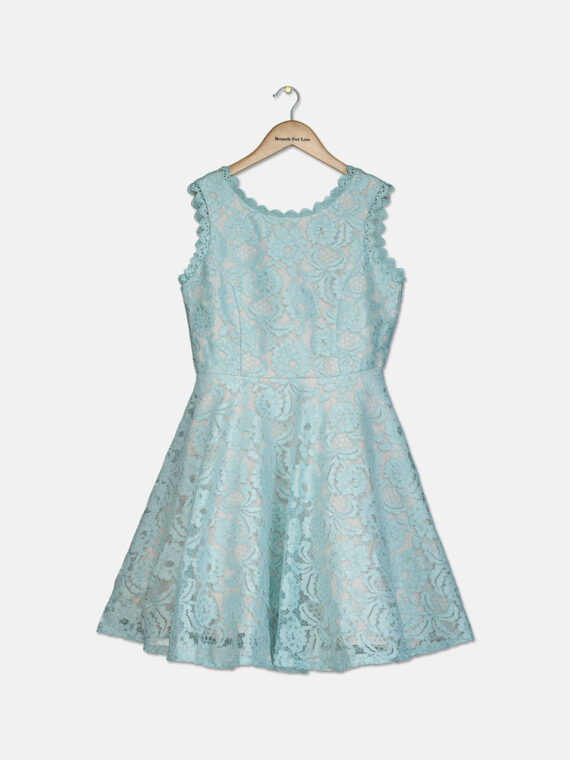 Girls Scalloped Lace Fit & Flare Dress Turquoise