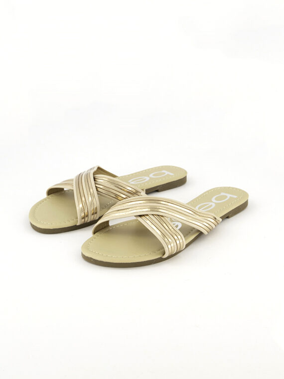Girls Side With Metallic Strips Sandals Rose Gold/Peach