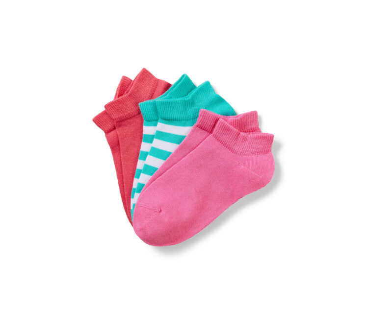 Girls Sneaker Socks Set of 3 Red/Pink/Turq-White