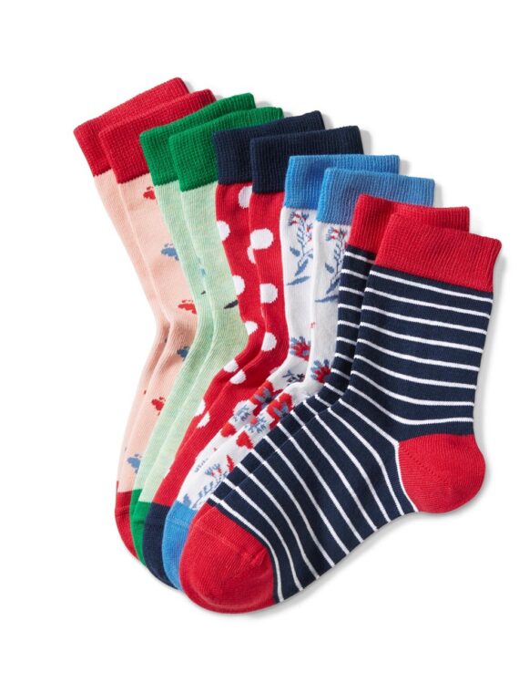 Girls Socks Set of 5 Red/Blue/Green