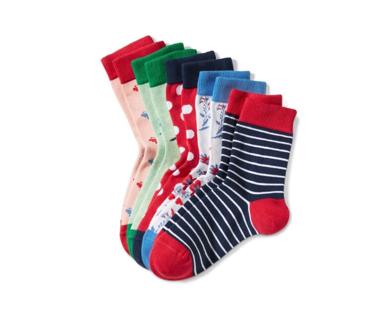 Girls Socks Set of 5 Red/Blue/Green