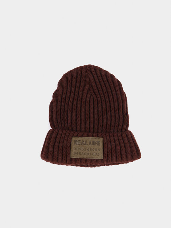 Kids Boy Patch Knitted Beanie Maroon
