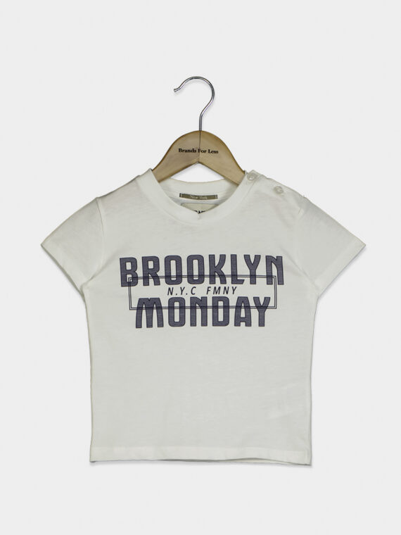 Kids Boys Button Detail Brooklyn Monday Short Sleeve Tee White