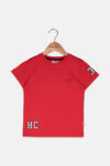 Kids Boys Patches Short Sleeve T-shirt Red