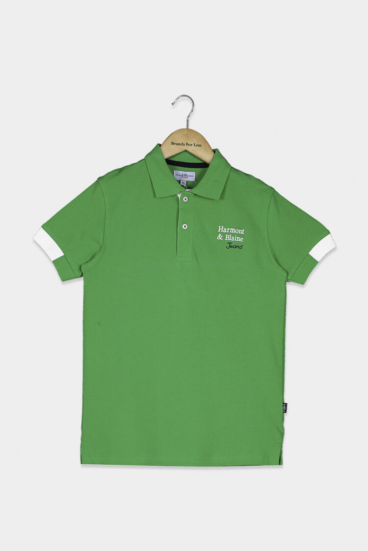 Kids Boys Short Sleeve Embroidered Logo Polo Green