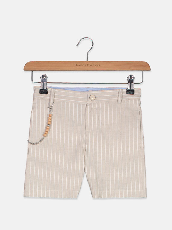 Kids Boys Stripes Chino with Chain Shorts Beige
