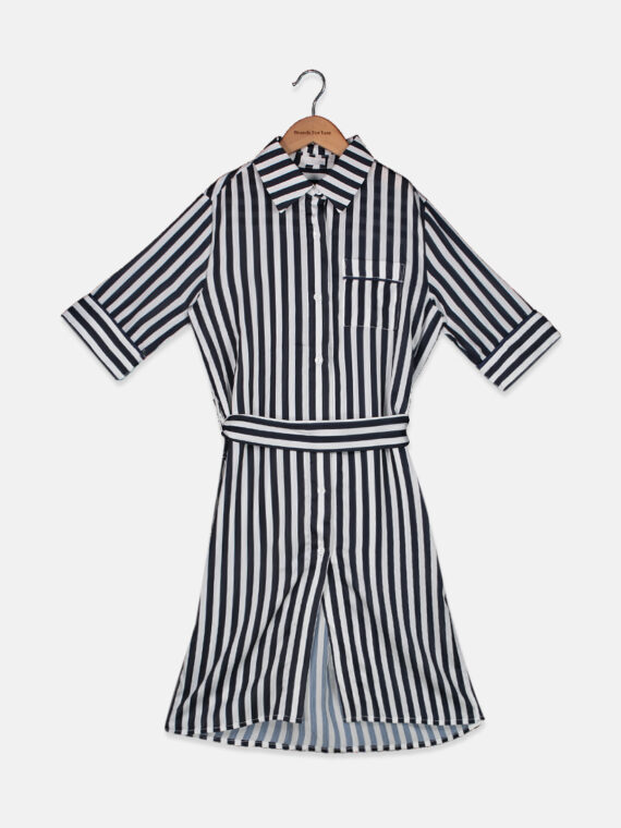 Kids Girl Stripe Shorts Sleeve Dress Fantasy/Navy Blue