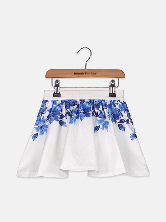 Kids Girls Floral Zipered Pleated Skirt White/Blue