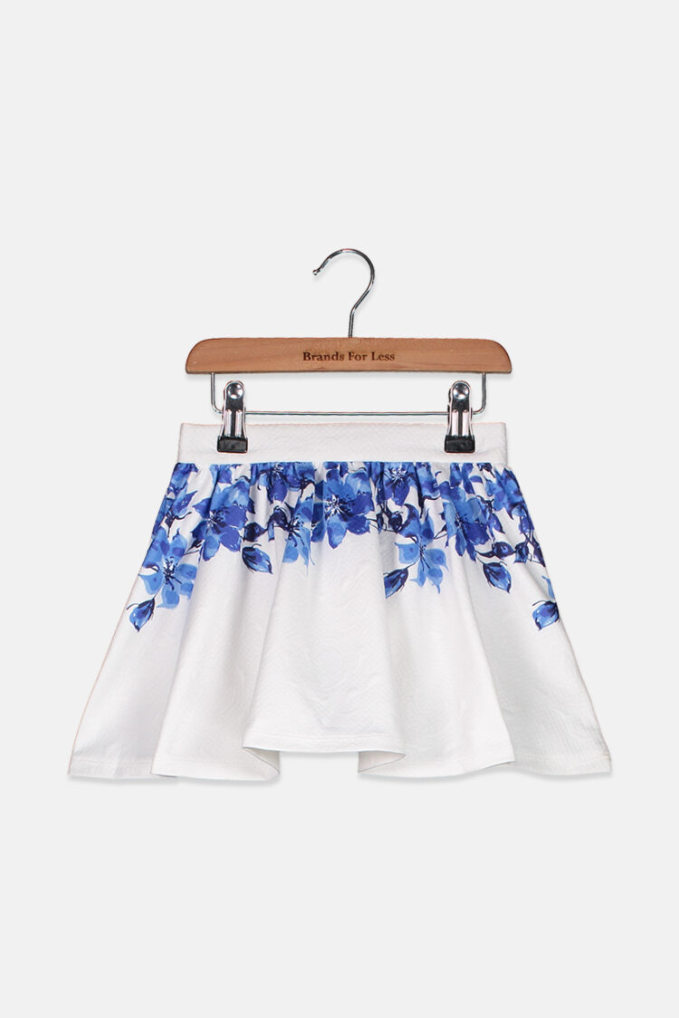 Kids Girls Floral Zipered Pleated Skirt White/Blue