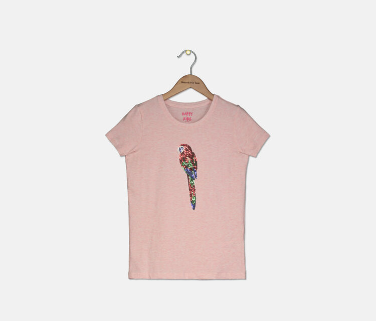 Kids Girls Parrot Sequins T-Shirt Pink