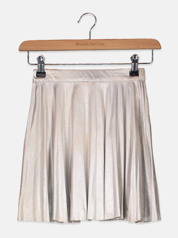 Kids Girls Pleated Suede Skirt Silver