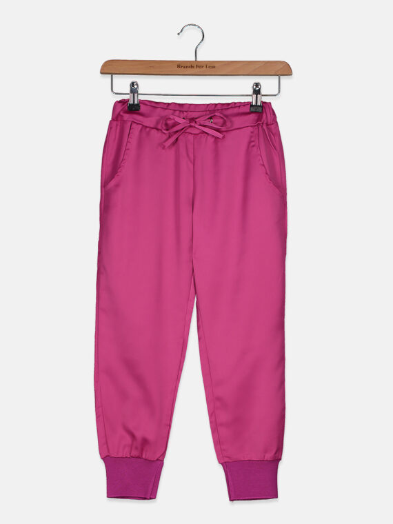 Kids Girls Side Pocket Drawstring Pants Fuchsia