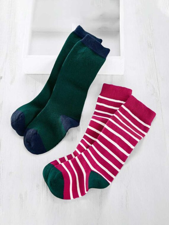 Kids Knee Socks Set of 2 Green/Pink