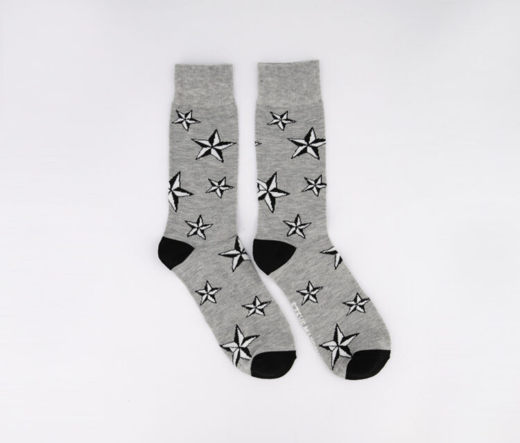 Mens 1 Pair Star Print Crew Socks Grey