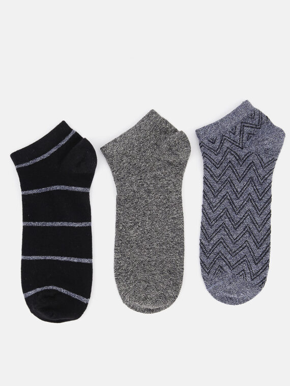 Mens 3 Pack Ankle Socks Black/Grey/Blue