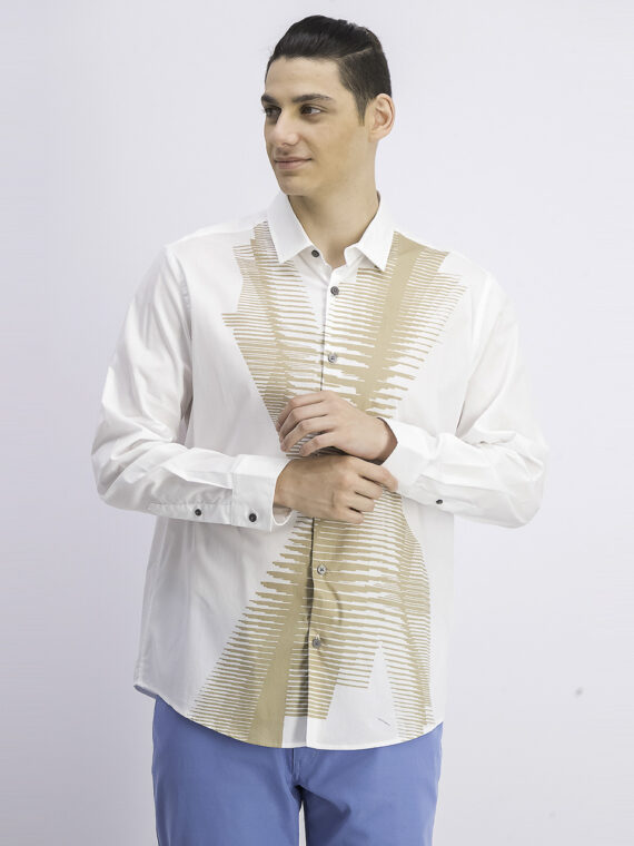 Mens Classic-Fit Abstract Line-Print Shirt Bright White