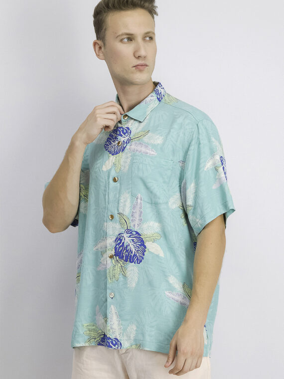 Mens Coastal Gardens Classic-Fit Tropical Print Camp Shirt Kohala Teal
