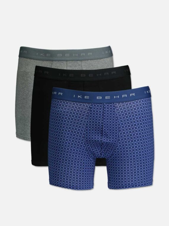 Mens Cotton Stretch Comfort & Performance 3 Pack Boxer Brief Black/Gray/Blue Combo