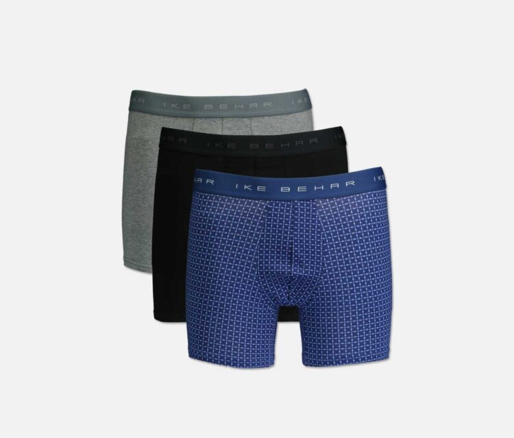 Mens Cotton Stretch Comfort & Performance 3 Pack Boxer Brief Black/Gray/Blue Combo