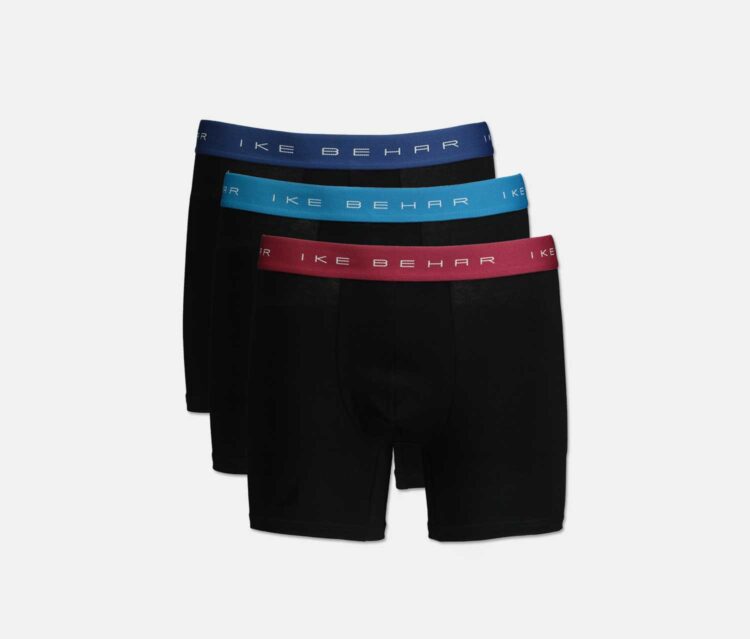 Mens Cotton Stretch Comfort & Performance 3 Pack Boxer Brief Black/Maroon/Navy/Blue