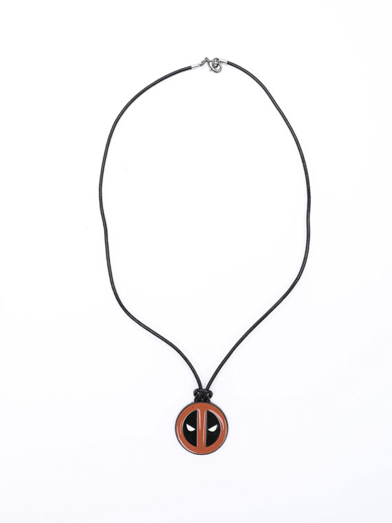 Mens Deadpool Necklace With Synthetic Leather Cord Red/Black