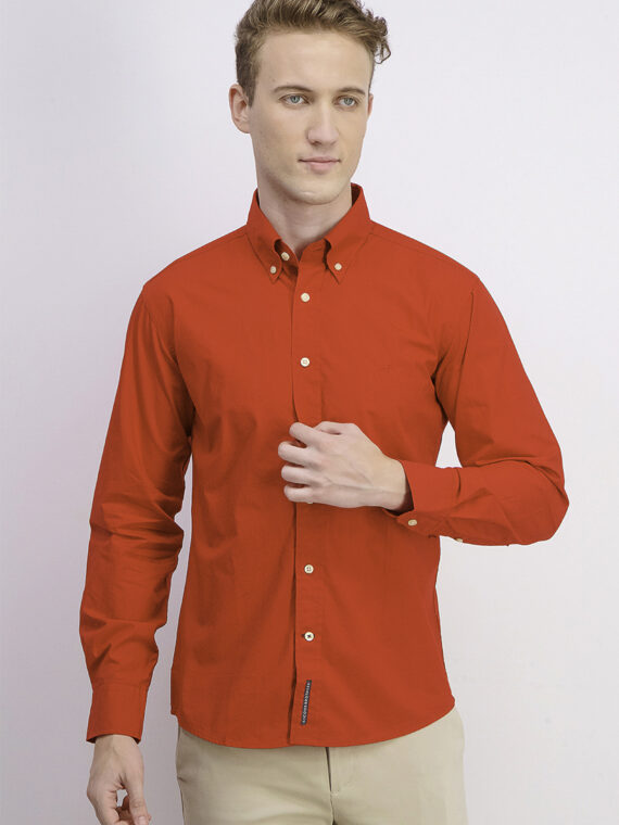 Mens Long Sleeve Embroidered Logo Shirt Red