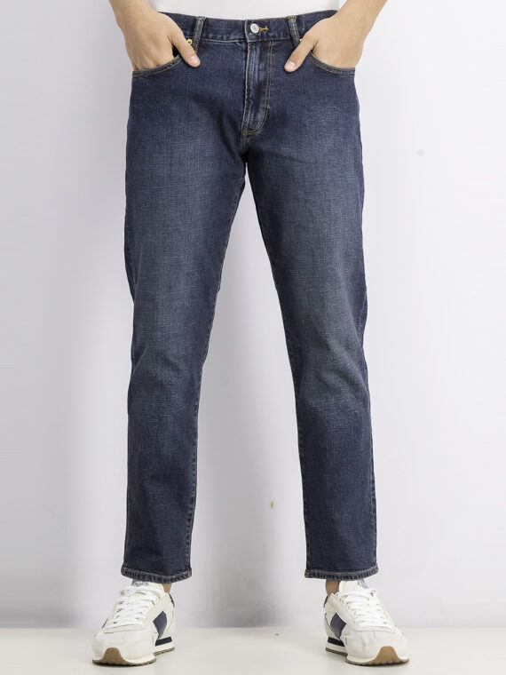 Mens Mid-Rise Slim Straight Denim Jeans Washed Navy