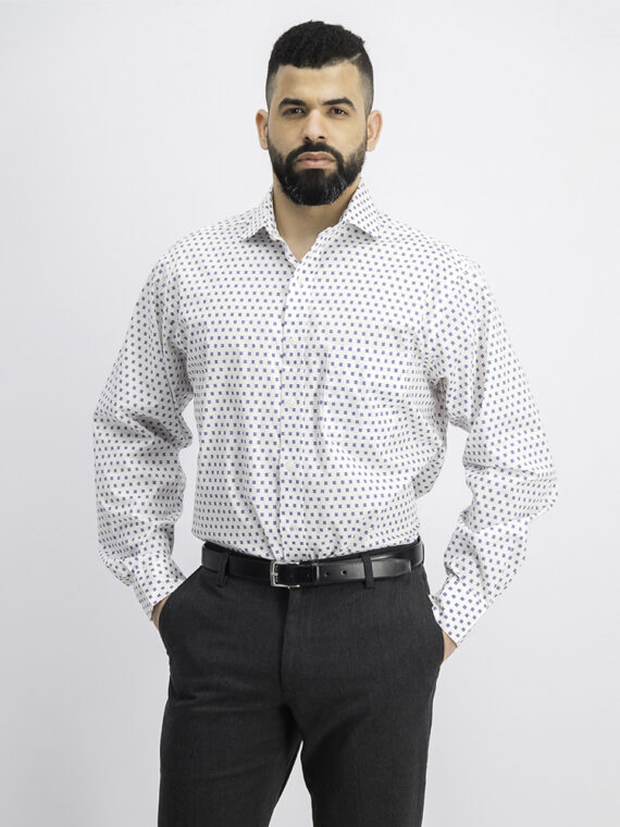 Mens Regular Fit Perforated Shirt White/Blue