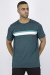 Mens Short Sleeve Striped Crew-Neck Shirt Dark Green