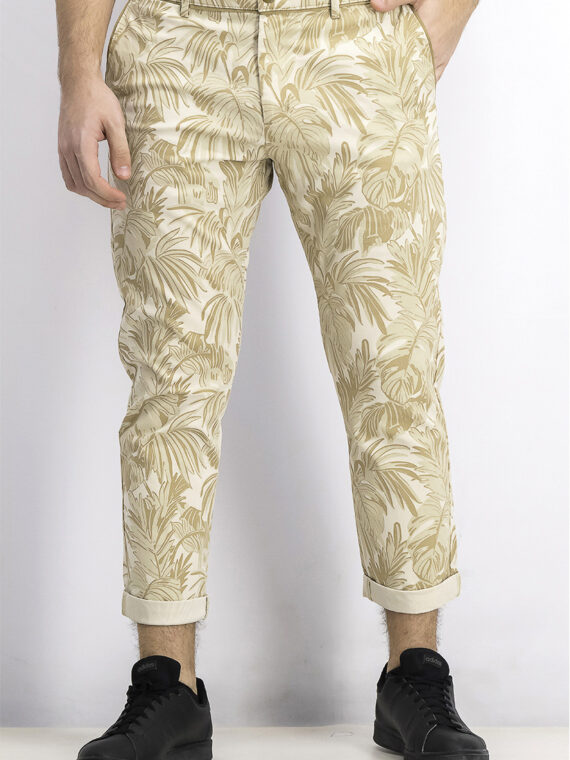 Mens Slim-Fit 360 Flex Stretch Cropped Leaf Printed Chino Pants Khaki