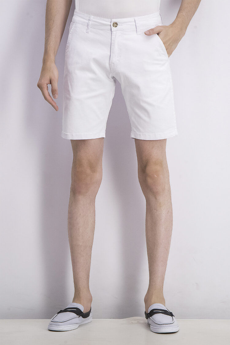 Mens Solid Slant Pocket Bermuda Shorts White