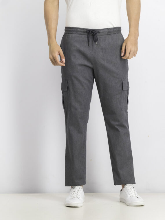 Mens Stretch Drawstring Cargo Pants Charcoal Heather
