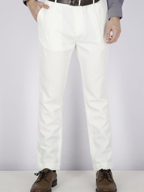 Mens Tapered Pleated Pants White