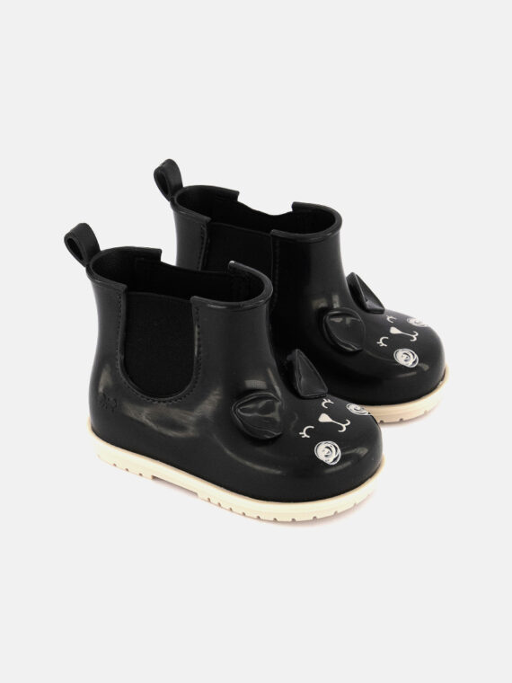 Toddler Girls Printed Cat Rain Boots Black