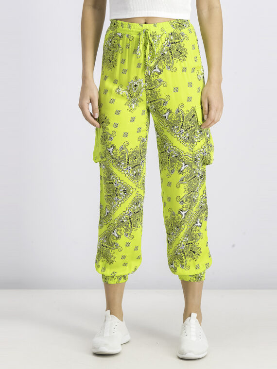 Womens Allover Printed Pants Lime