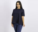 Womens Blouse With Flounce Navy Blue