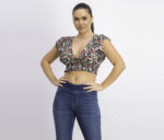 Womens Floral Cropped Top Black/Pink