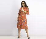 Womens Floral Dress Satin Red