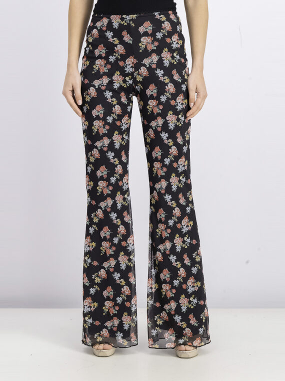 Womens Floral Flared Pants Black Combo