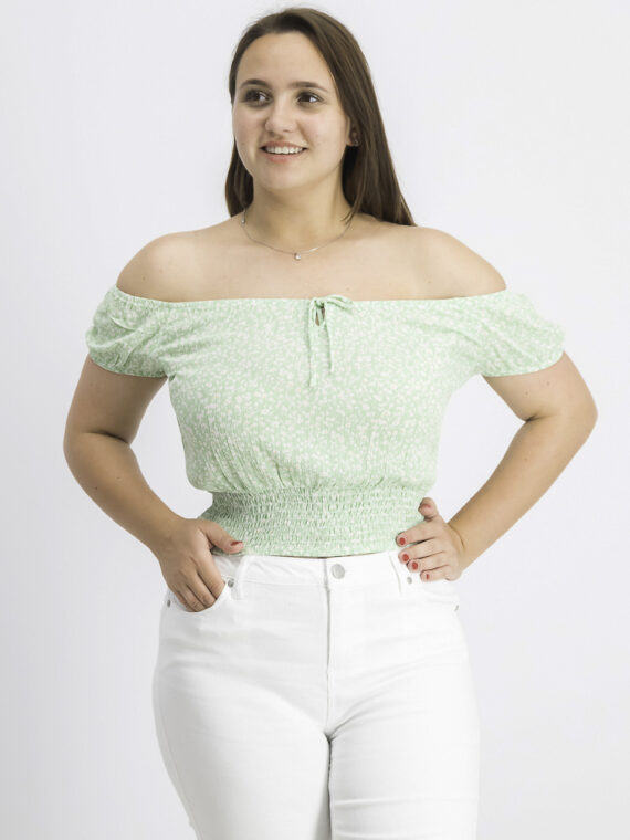 Womens Floral Off-Shoulder Cropped Top Green Combo