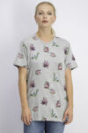 Womens Floral Print Top Heather Grey Combo