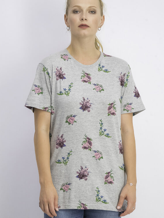 Womens Floral Print Top Heather Grey Combo