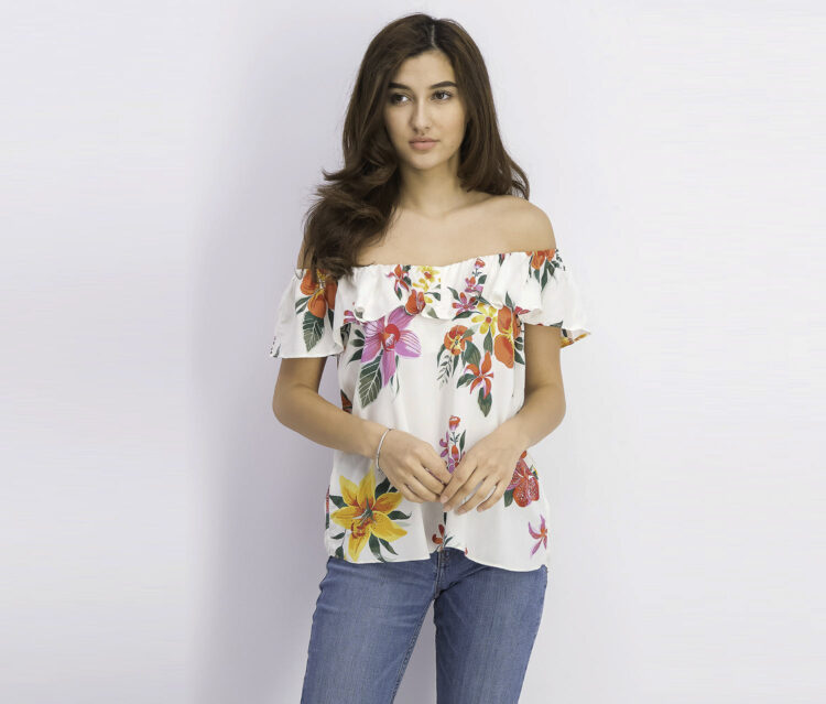 Womens Floral Print Tops White Combo