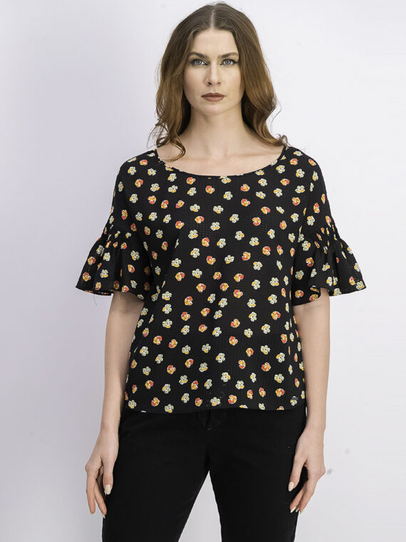 Womens Floral Tops Black