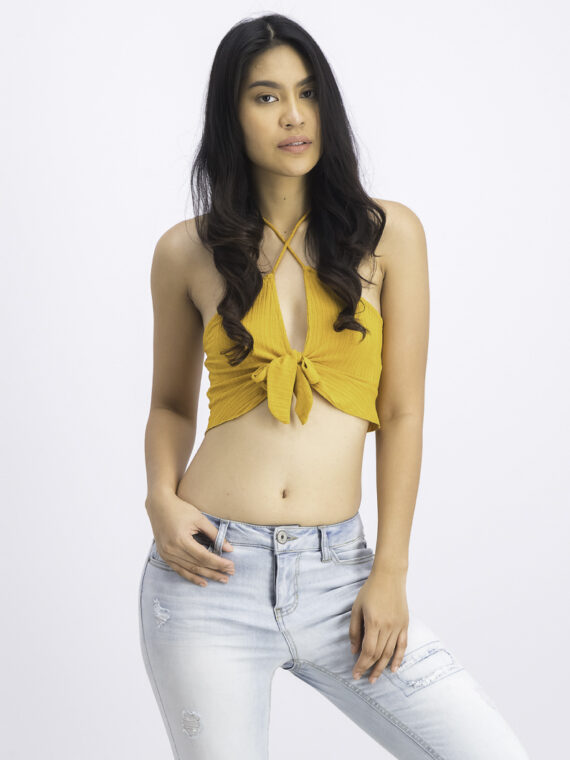 Womens Front Knot Top Mustard