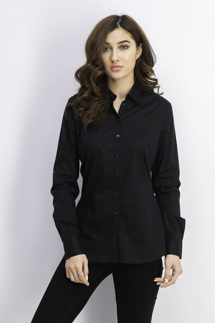 Womens Logo Print Slim Fit Long Sleeve Shirt Black